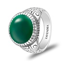 Sterling Silver 925 Ring Rhodium Plated Embedded With GREEN AGATE