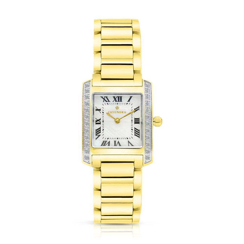 Stainless Steel 316 Watch Golden Color Embedded With Black Numbers And White Zircon - MOP DIAL