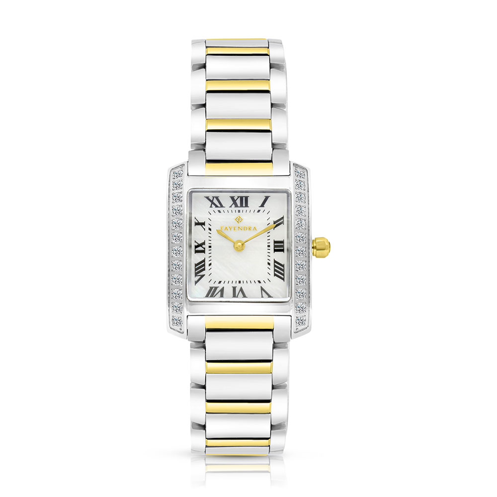 Stainless Steel 316 Watch Steel And Golden Color Embedded With Black Numbers And White Zircon - MOP DIAL