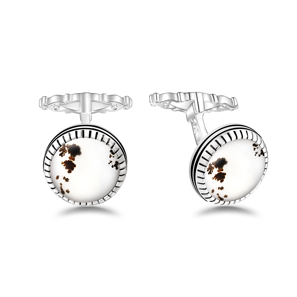 Sterling Silver 925 Cufflink Rhodium Plated Embedded With White Shell