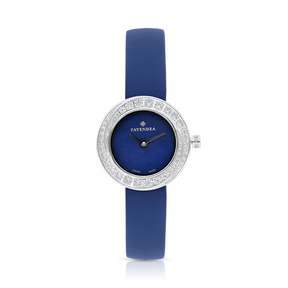 ساعة ستانلس ستيل عيار 316 جلد ازرق و فص ابيض BLUE DIAL