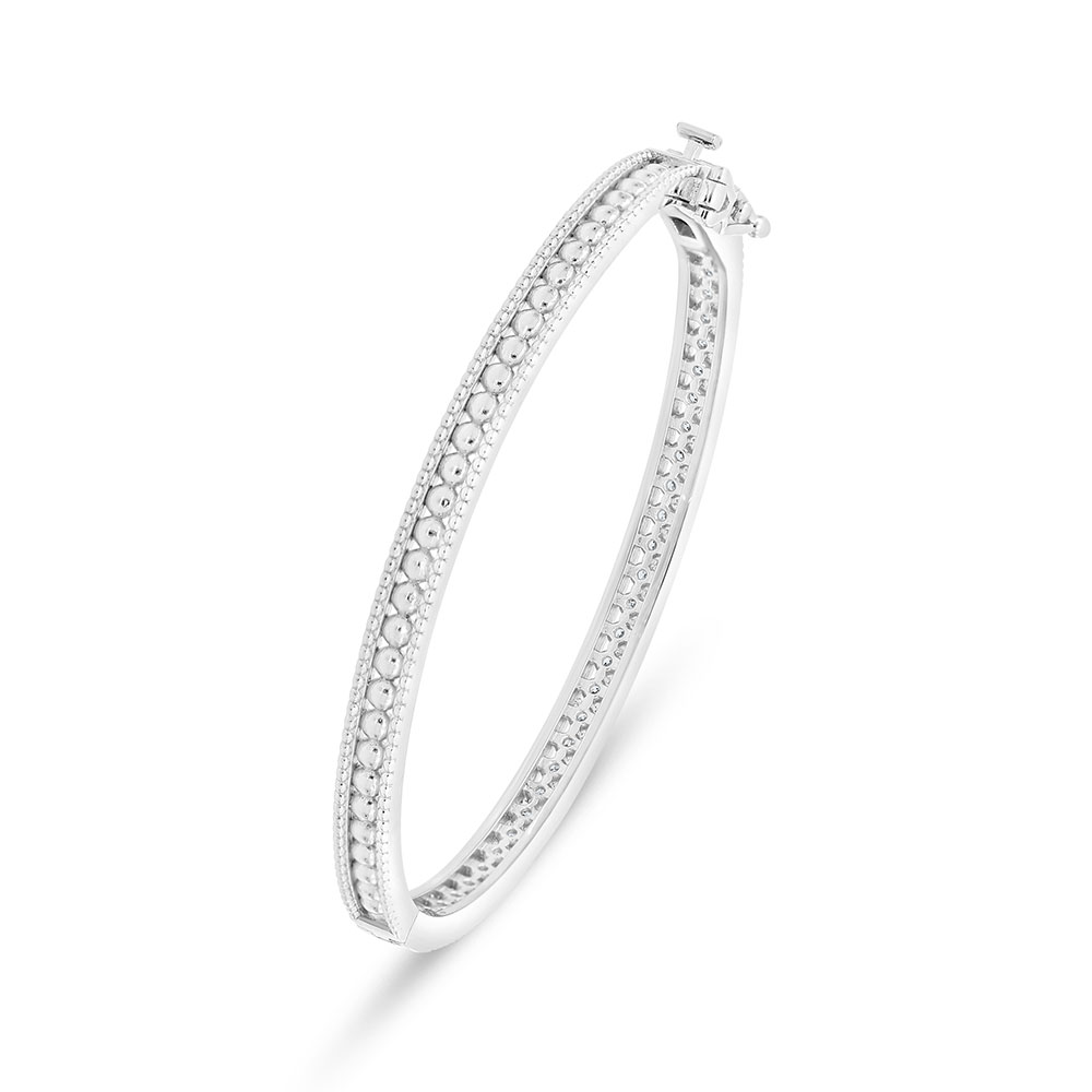 Sterling Silver 925 Bangle Rhodium Plated Embedded With White Zircon (54*48)M