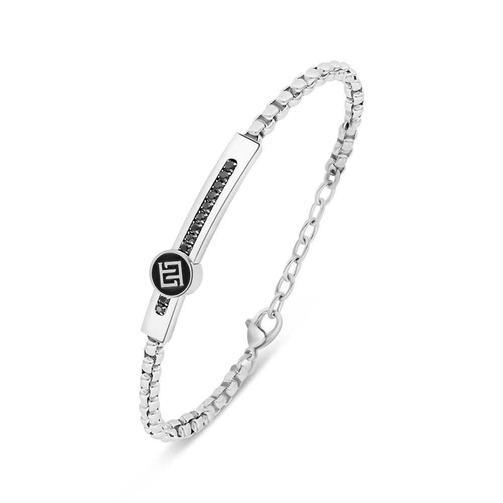 Stainless Steel Bracelet 316L And 304L Silver And Black Plated (LOGO) 