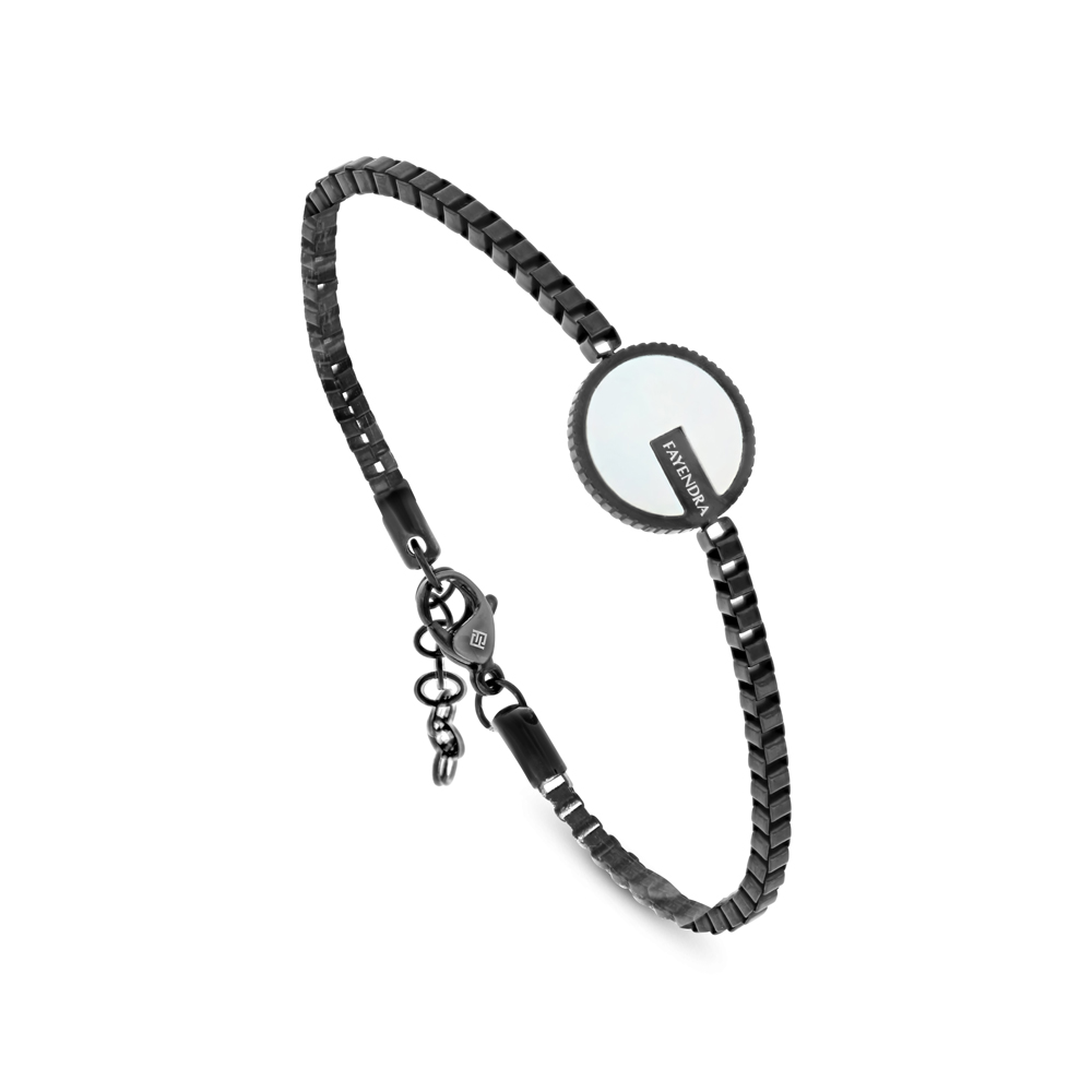 Stainless Steel Bracelet, Black Plated With White Shell For Men 316L