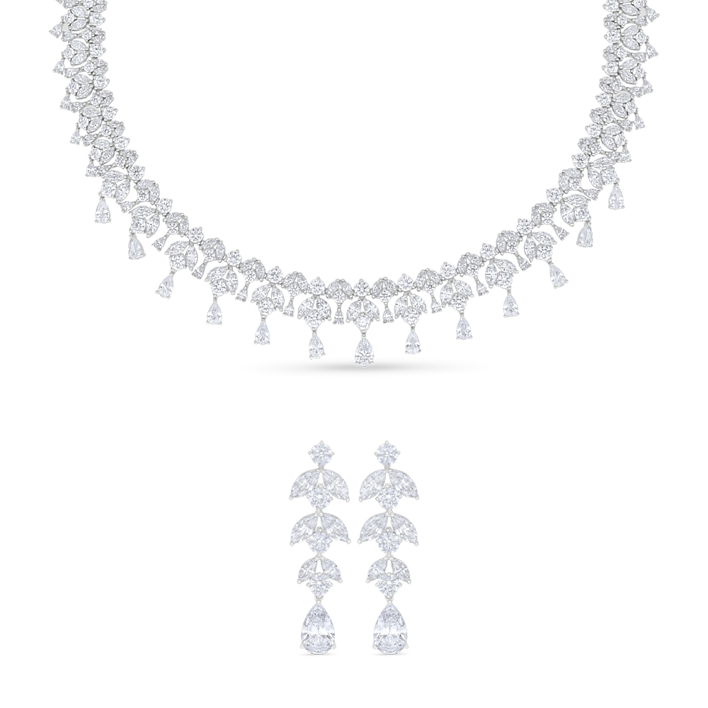 Sterling Silver 925 SET Rhodium Plated Embedded With White Zircon