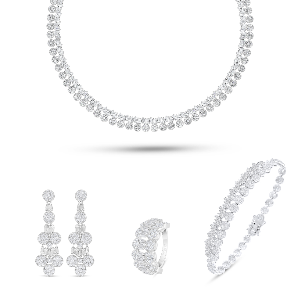 Sterling Silver 925 SET Rhodium Plated Embedded With White Zircon