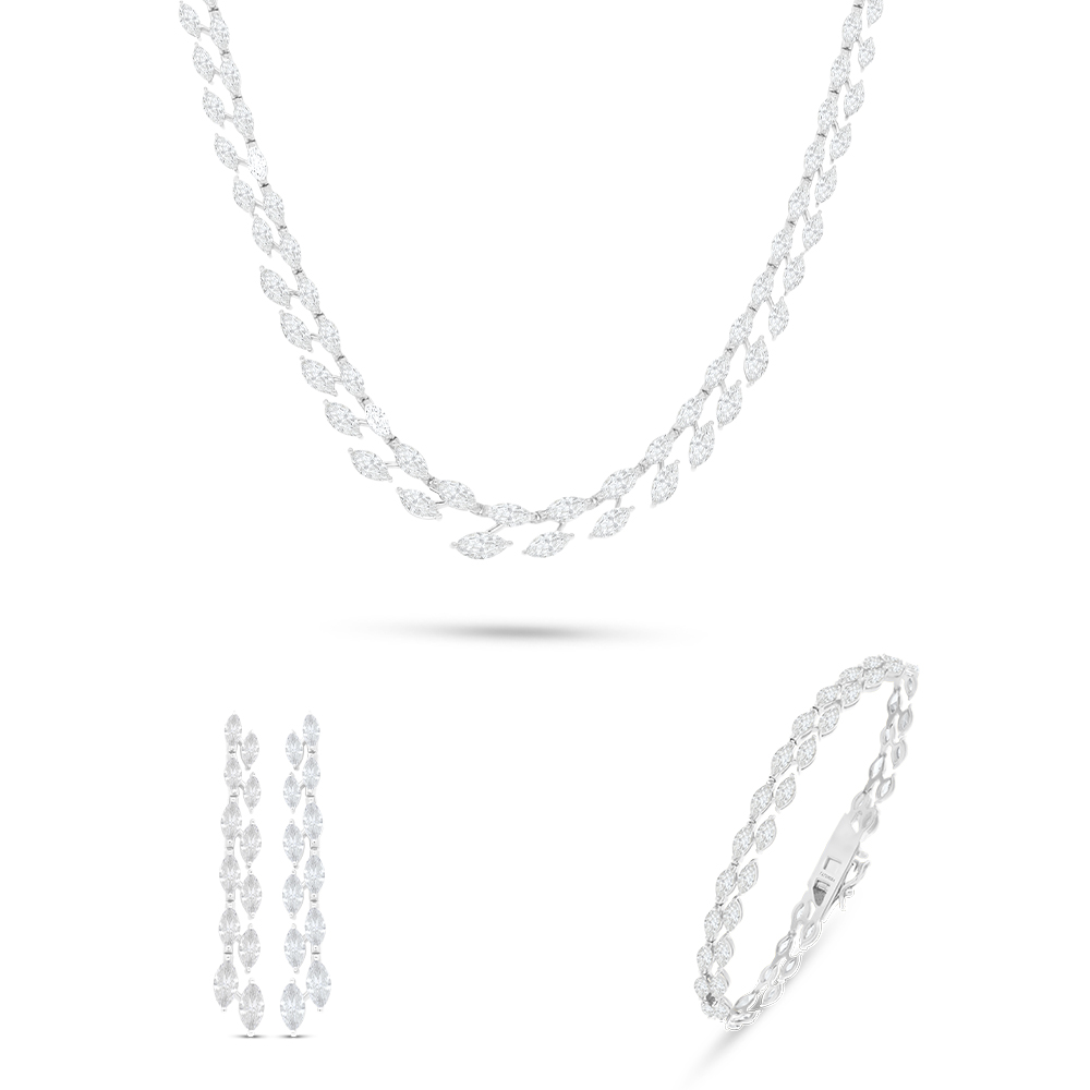 Sterling Silver 925 SET Rhodium Plated Embedded With White Zircon