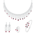 Sterling Silver 925 SET Rhodium Plated Embedded With Ruby Corundum And White Zircon