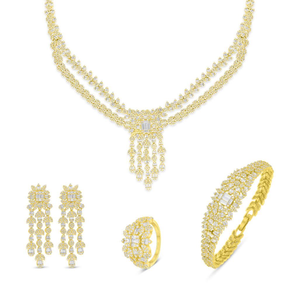 Sterling Silver 925 SET Golden Plated Embedded With White Zircon