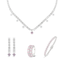 Sterling Silver 925 SET Rhodium Plated Embedded With pink  Zircon And White Zircon