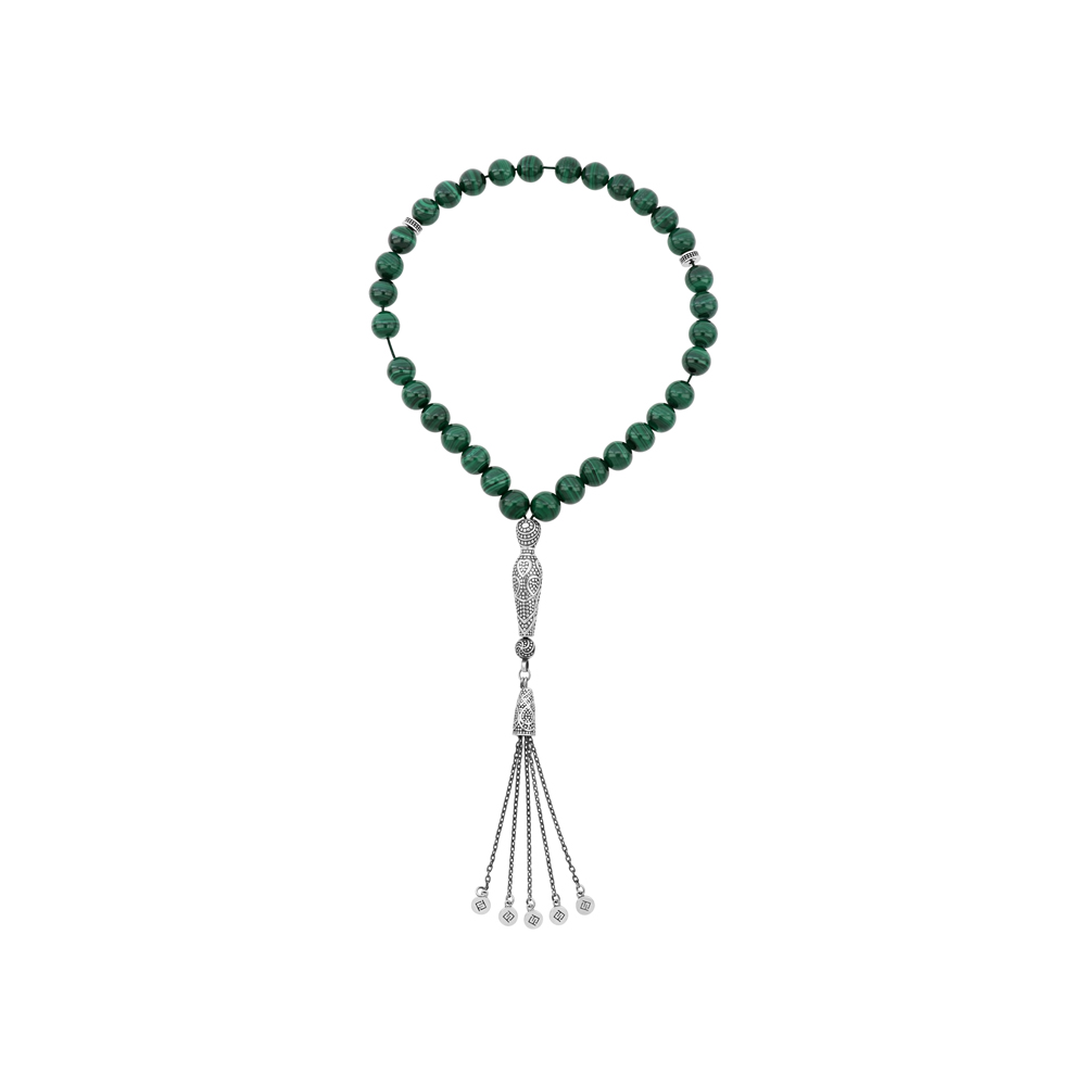 Rosary 33 Sterling Silver 925 Set Oxidized Embedded With Malachite Bead 9-10 ML LOGO