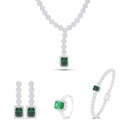 Sterling Silver 925 SET Rhodium Plated Embedded With Emerald Zircon And White Zircon