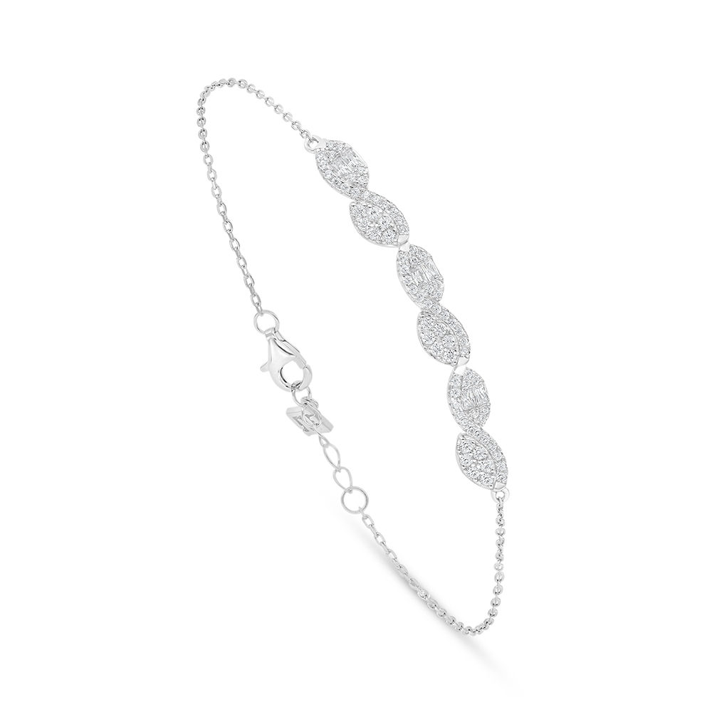 Sterling Silver 925 Bracelet Rhodium Plated Embedded With White Zircon