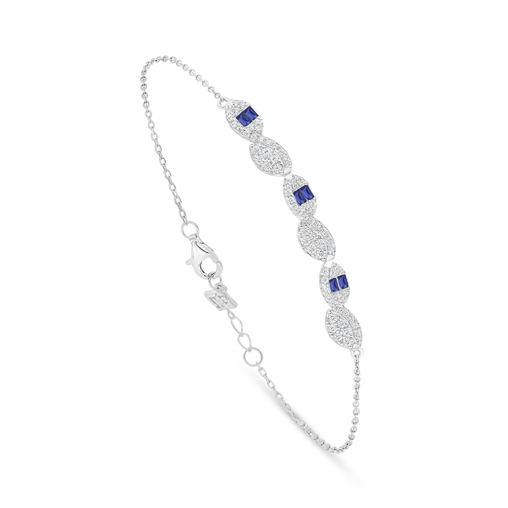 Sterling Silver 925 Bracelet Rhodium Plated Embedded With Sapphire Corundum And White Zircon