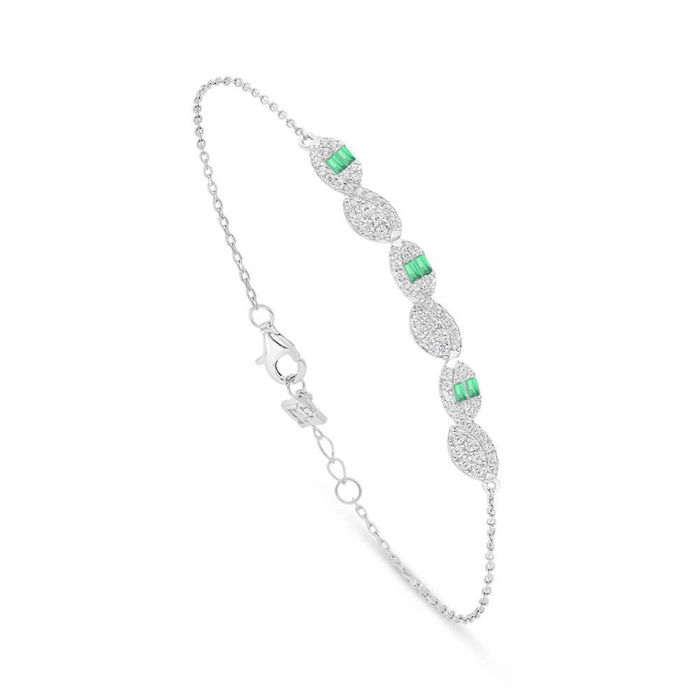 Sterling Silver 925 Bracelet Rhodium Plated Embedded With Emerald Zircon And White Zircon