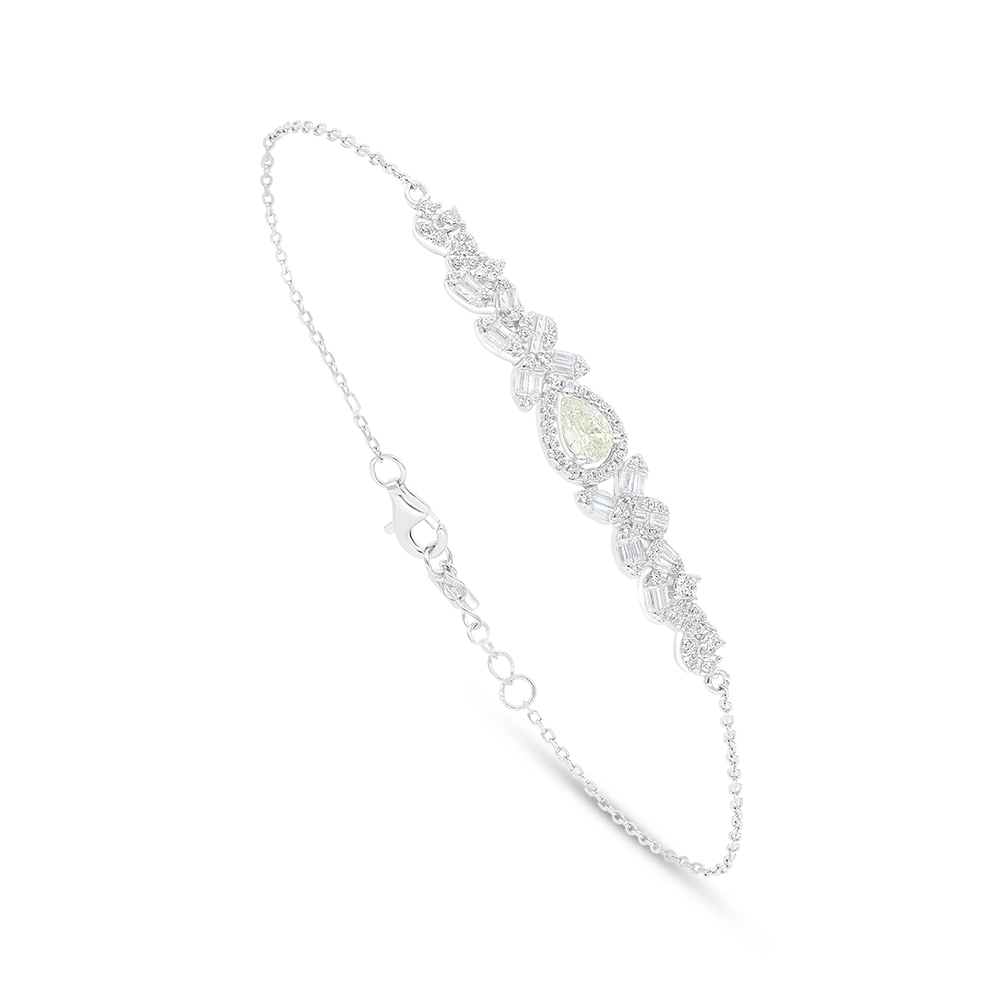 Sterling Silver 925 Bracelet Rhodium Plated Embedded With Yellow Diamond And White Zircon