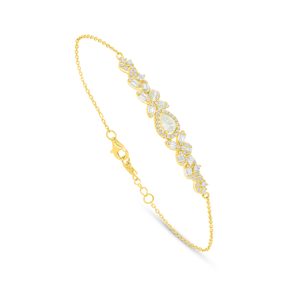 Sterling Silver 925 Bracelet Golden Plated Embedded With Yellow Diamond And White Zircon