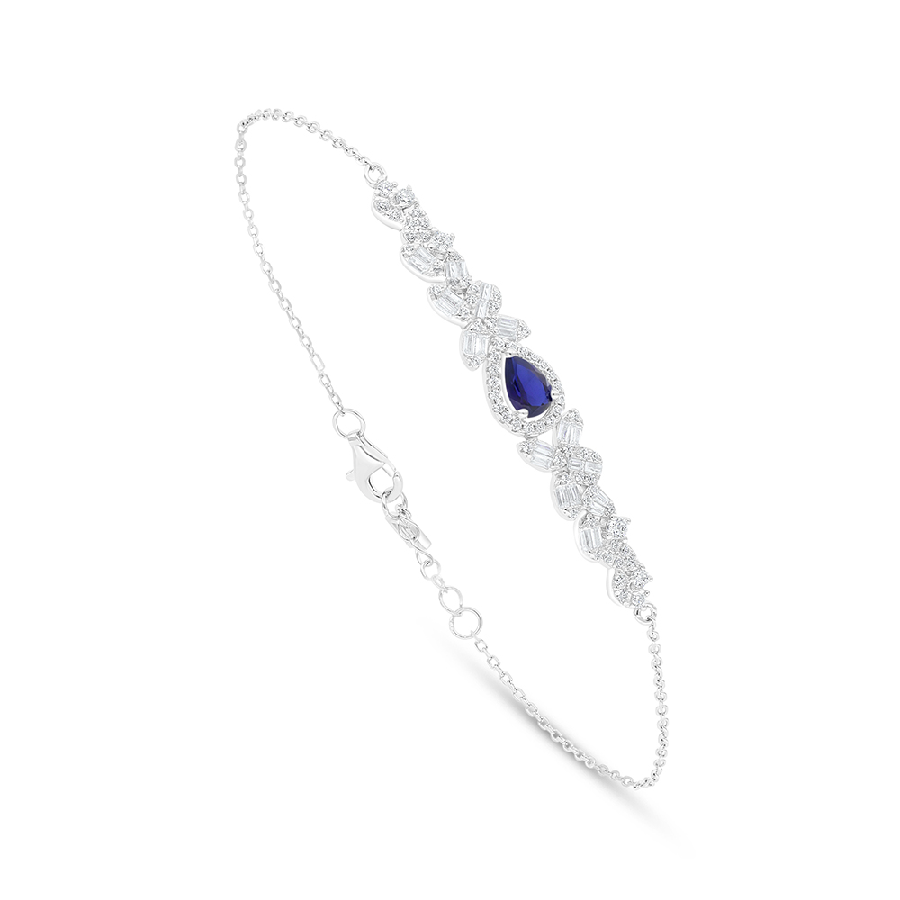 Sterling Silver 925 Bracelet Rhodium Plated Embedded With Sapphire Corundum And White Zircon