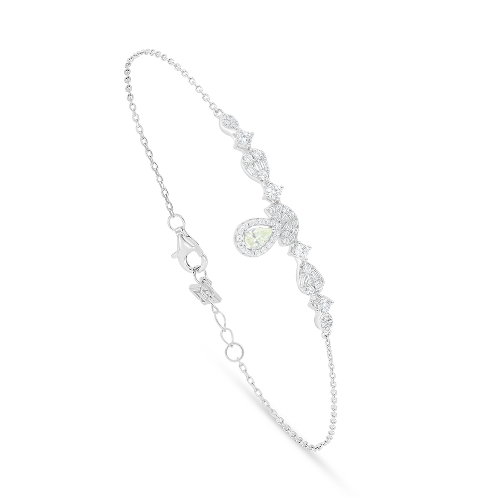 Sterling Silver 925 Bracelet Rhodium Plated Embedded With Yellow Diamond And White Zircon