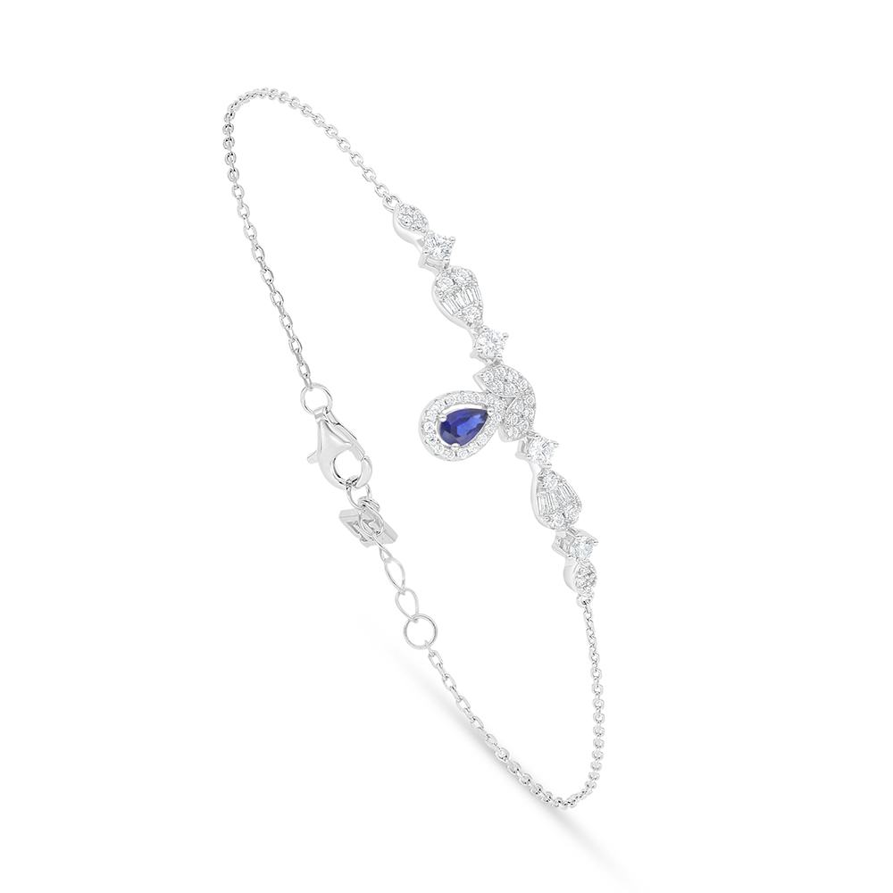 Sterling Silver 925 Bracelet Rhodium Plated Embedded With Sapphire Corundum And White Zircon