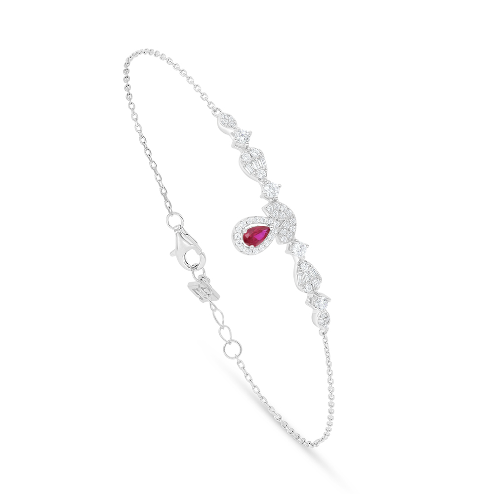 Sterling Silver 925 Bracelet Rhodium Plated Embedded With Ruby Corundum And White Zircon