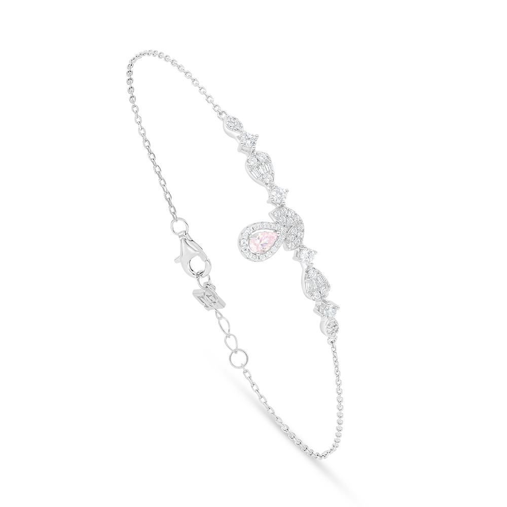 Sterling Silver 925 Bracelet Rhodium Plated Embedded With Pink Zircon And White Zircon