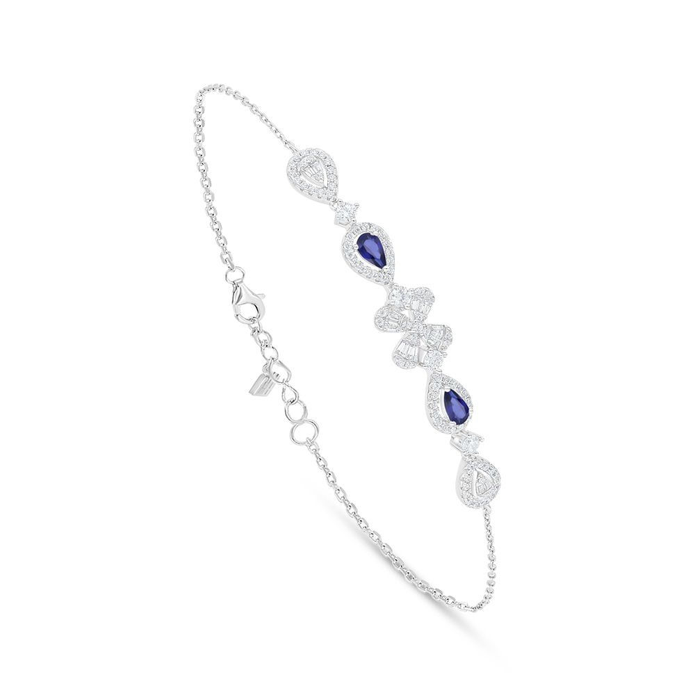 Sterling Silver 925 Bracelet Rhodium Plated Embedded With Sapphire Corundum And White Zircon