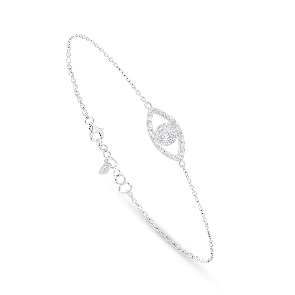 Sterling Silver 925 Bracelet Rhodium Plated Embedded With White Zircon