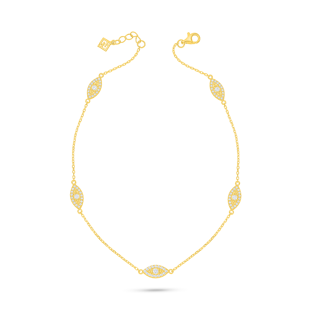 Sterling Silver 925 Anklet Golden Plated Embedded With White Zircon