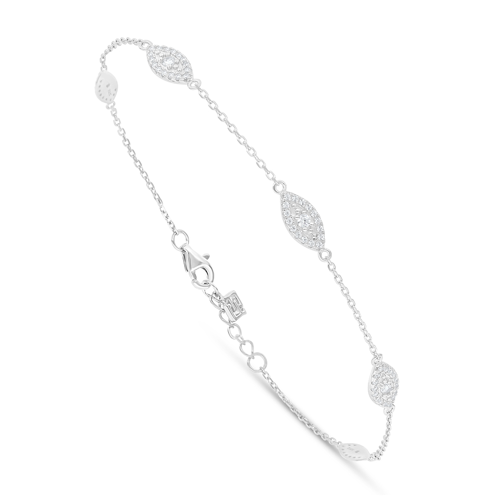 Sterling Silver 925 Bracelet Rhodium Plated Embedded With White Zircon