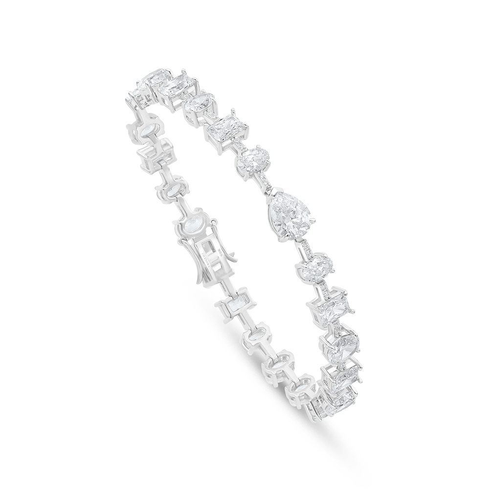 Sterling Silver 925 Bracelet Rhodium Plated Embedded With White Zircon