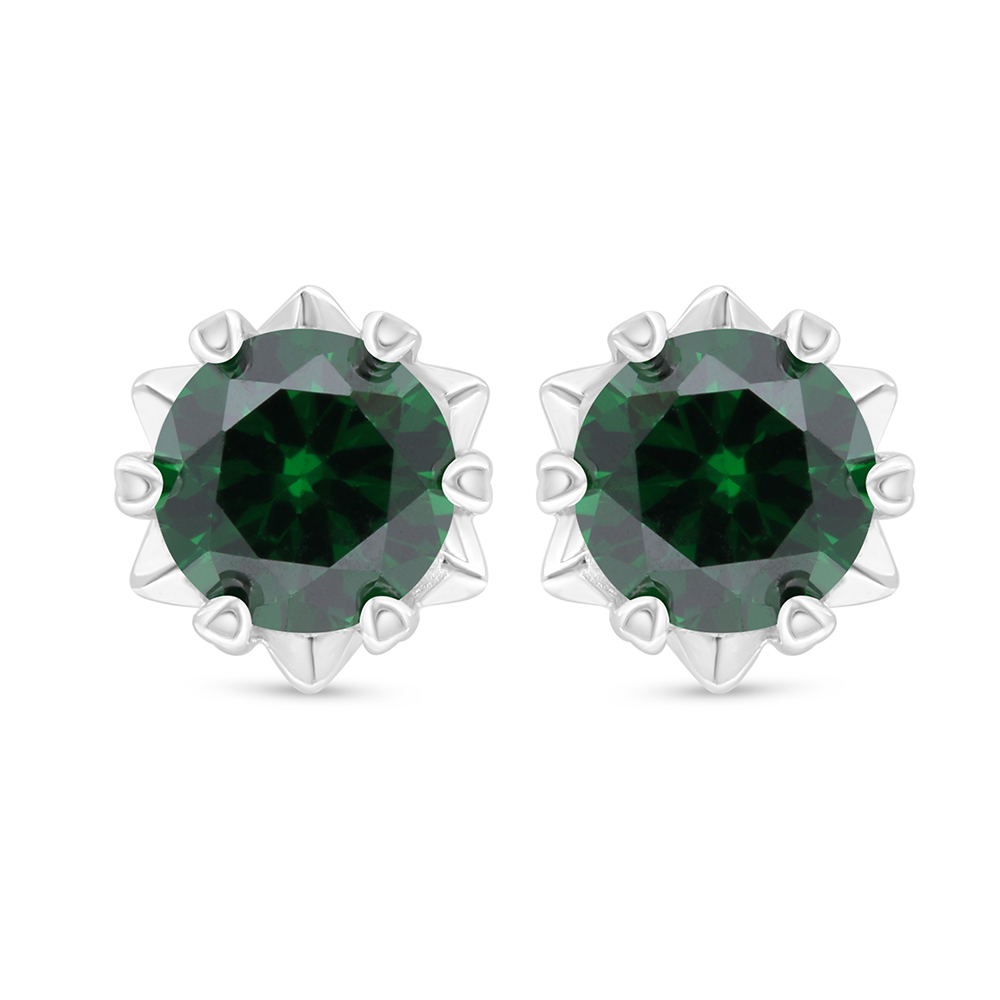 Sterling Silver 925 Earring Rhodium Plated Embedded With Emerald Zircon 