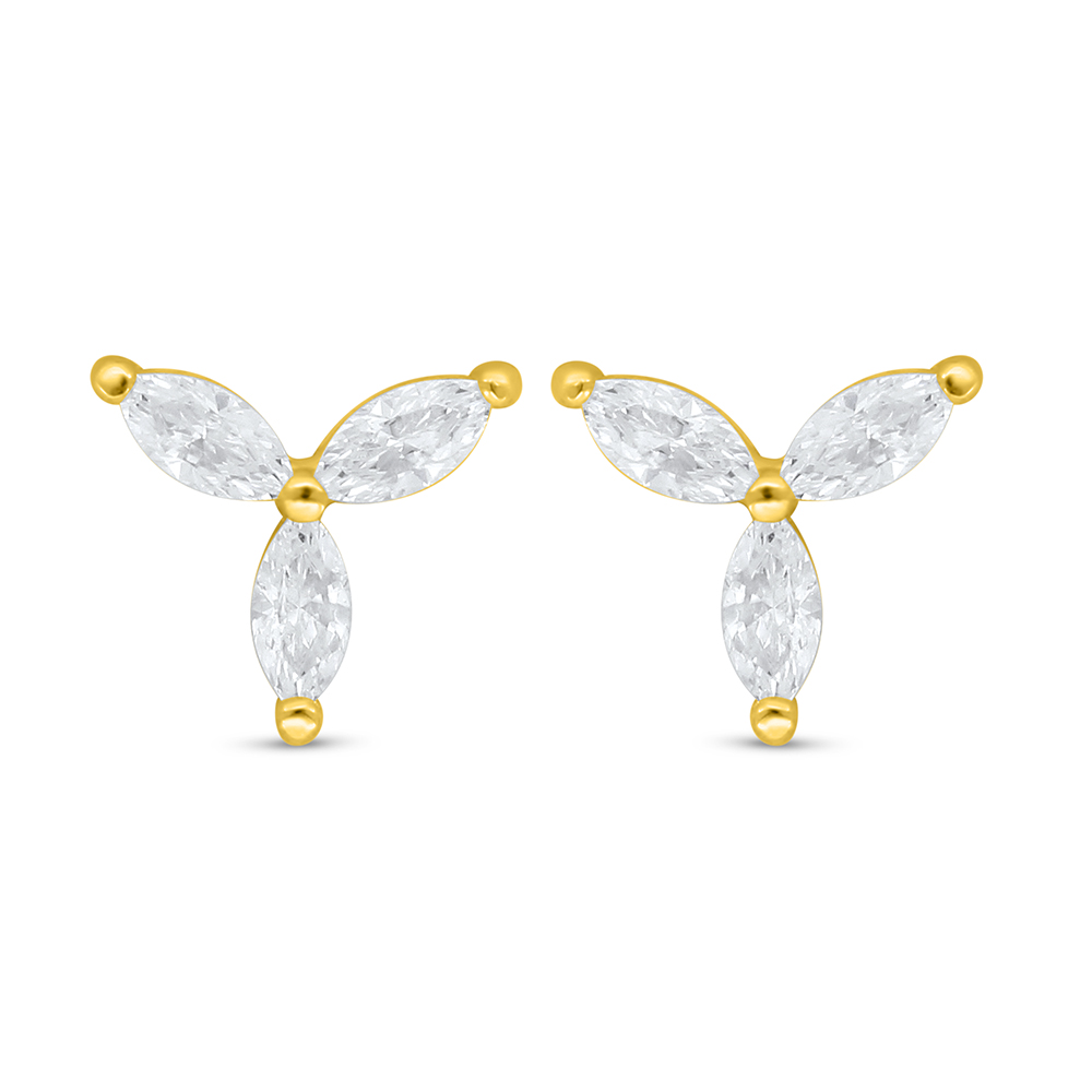 Sterling Silver 925 Earring Golden Plated Embedded With White Zircon