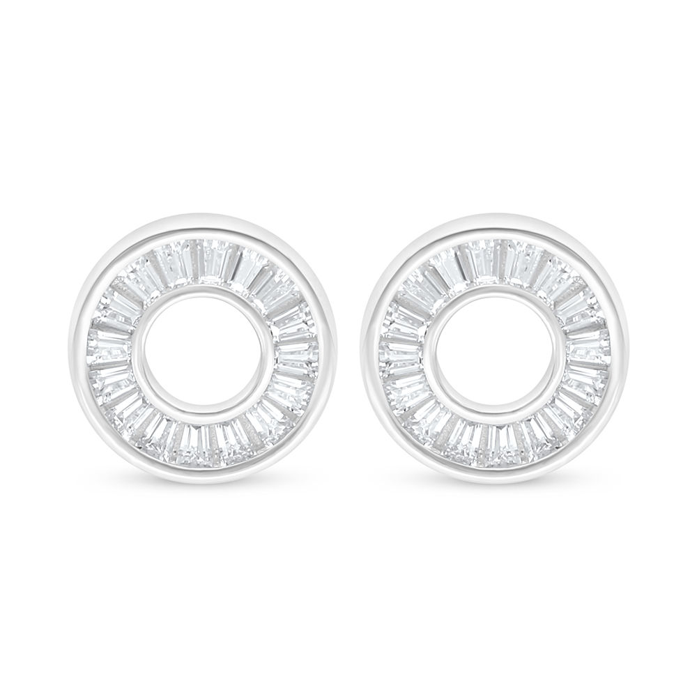 Sterling Silver 925 Earring Rhodium Plated Embedded With White Zircon