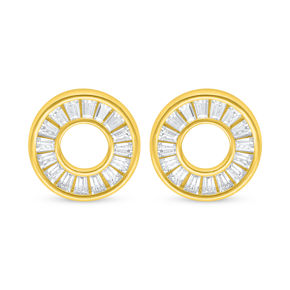 Sterling Silver 925 Earring Golden Plated Embedded With White Zircon