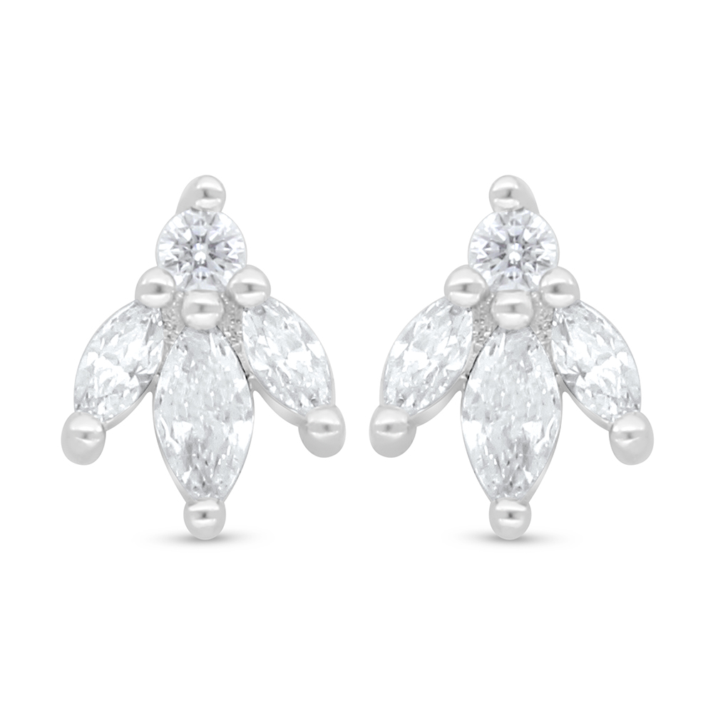 Sterling Silver 925 Earring Rhodium Plated Embedded With White Zircon