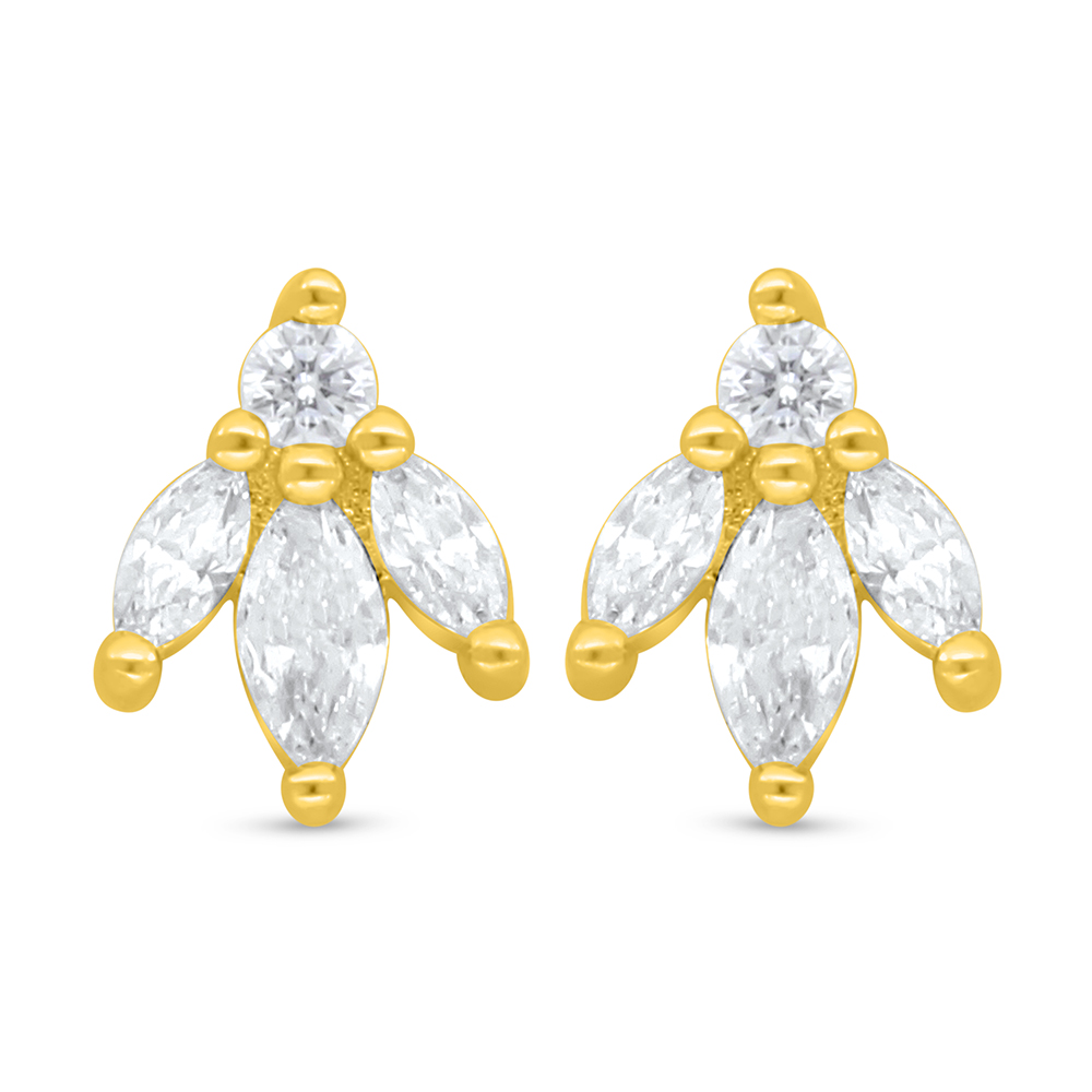 Sterling Silver 925 Earring Golden Plated Embedded With White Zircon