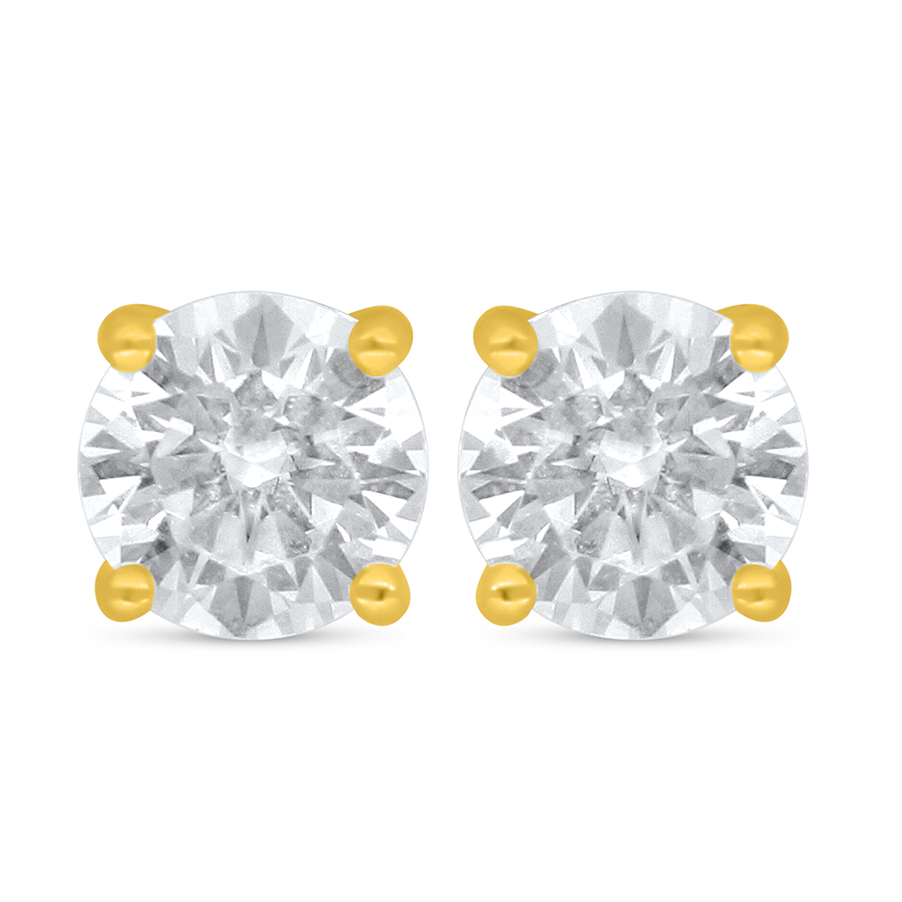 Sterling Silver 925 Earring Golden Plated Embedded With White Zircon