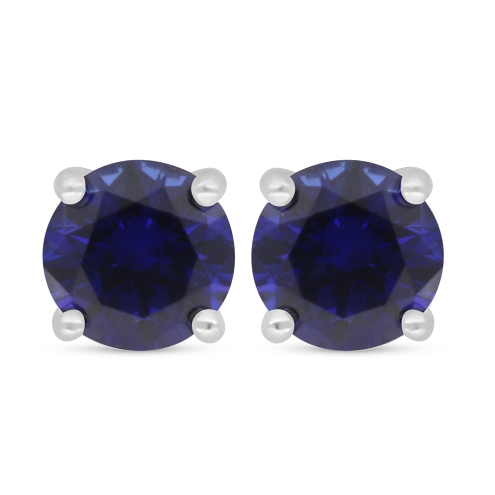 Sterling Silver 925 Earring Rhodium Plated Embedded With Sapphire Corundum 