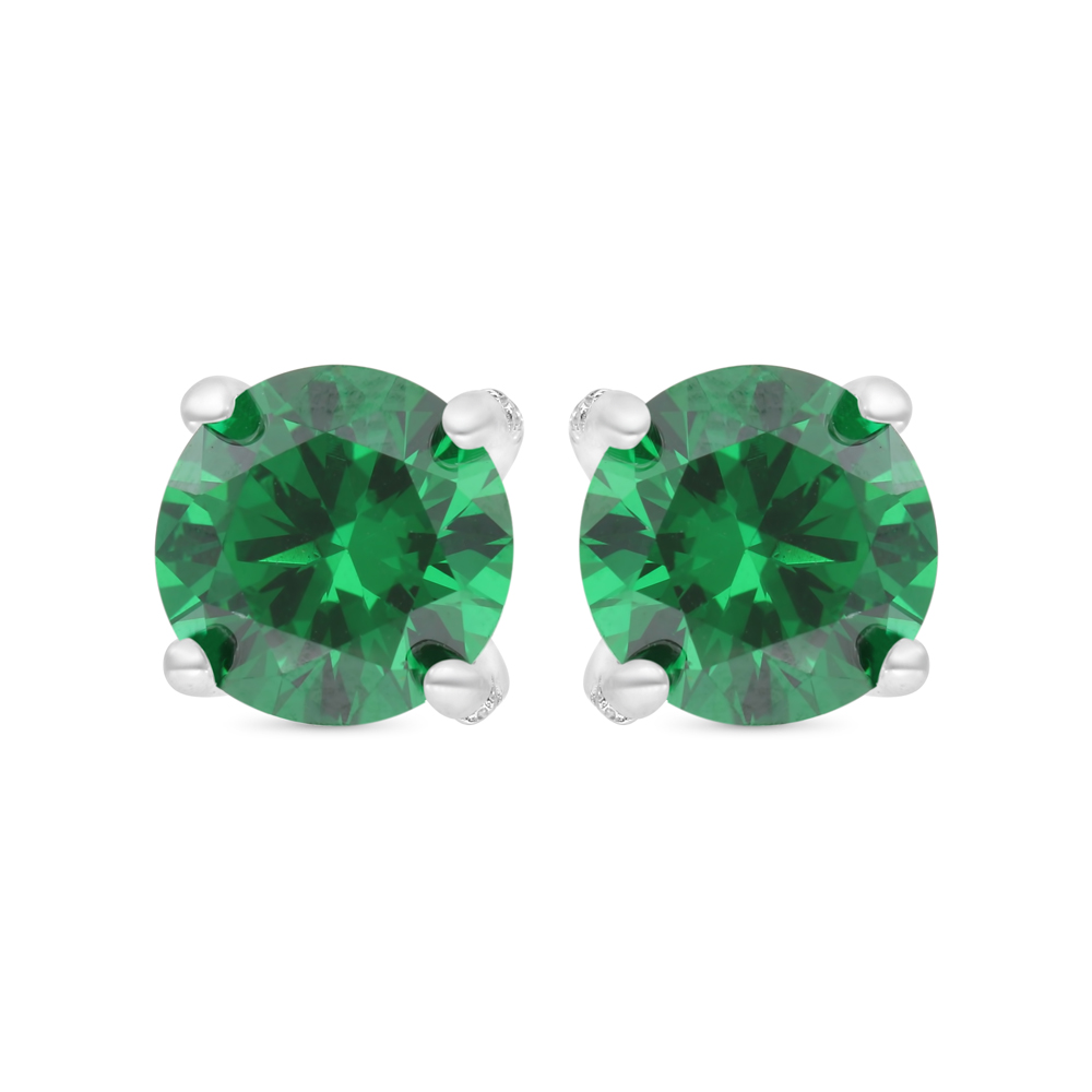 Sterling Silver 925 Earring Rhodium Plated Embedded With Emerald Zircon 