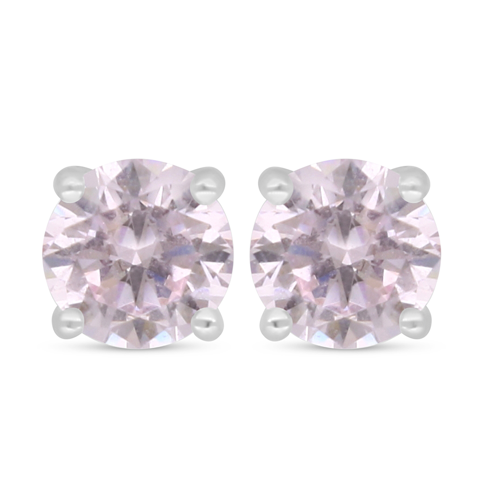 Sterling Silver 925 Earring Rhodium Plated Embedded With Pink Zircon 