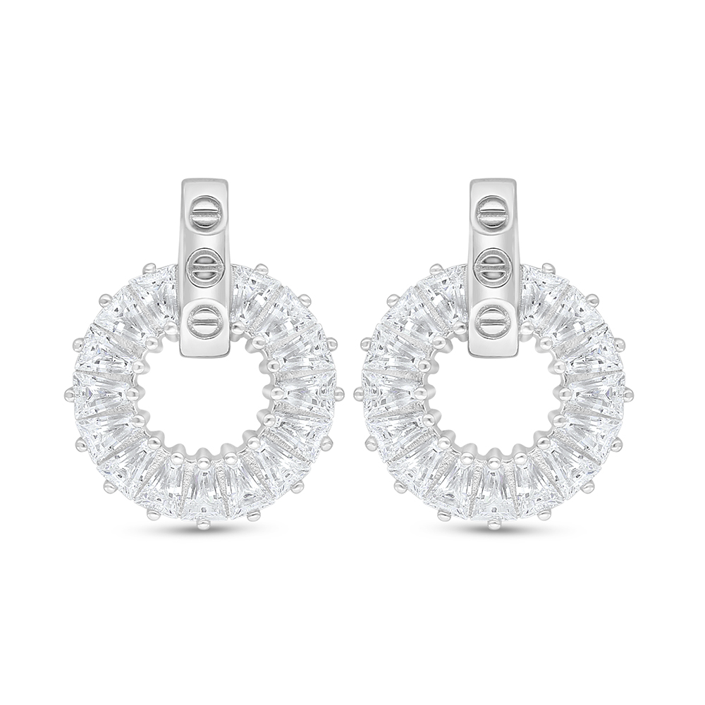 Sterling Silver 925 Earring Rhodium Plated Embedded With White Zircon