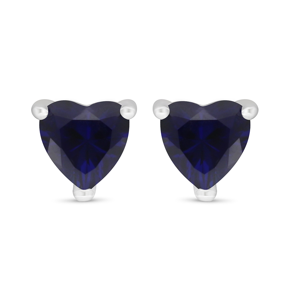 Sterling Silver 925 Earring Rhodium Plated Embedded With Sapphire Corundum 