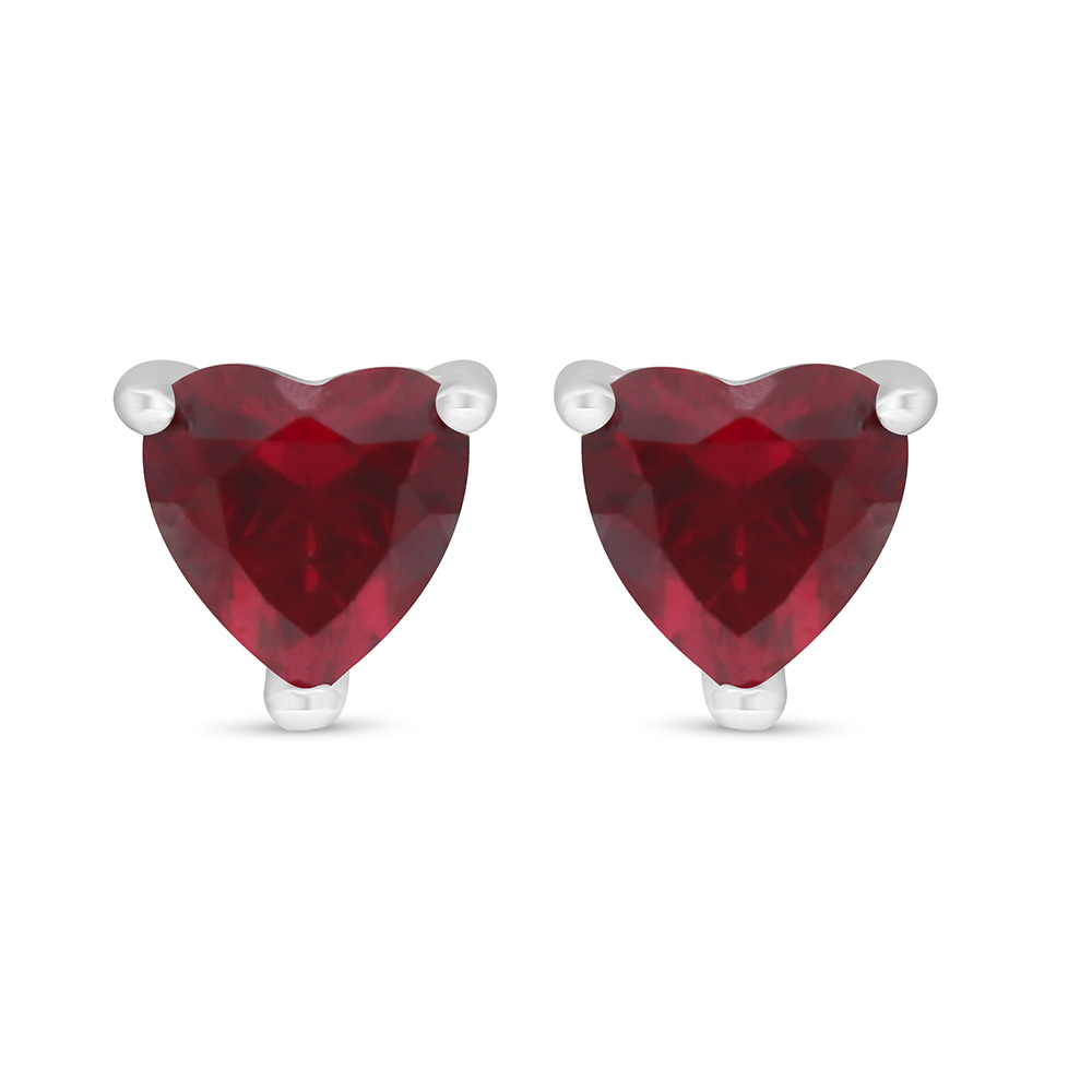 Sterling Silver 925 Earring Rhodium Plated Embedded With Ruby Corundum 