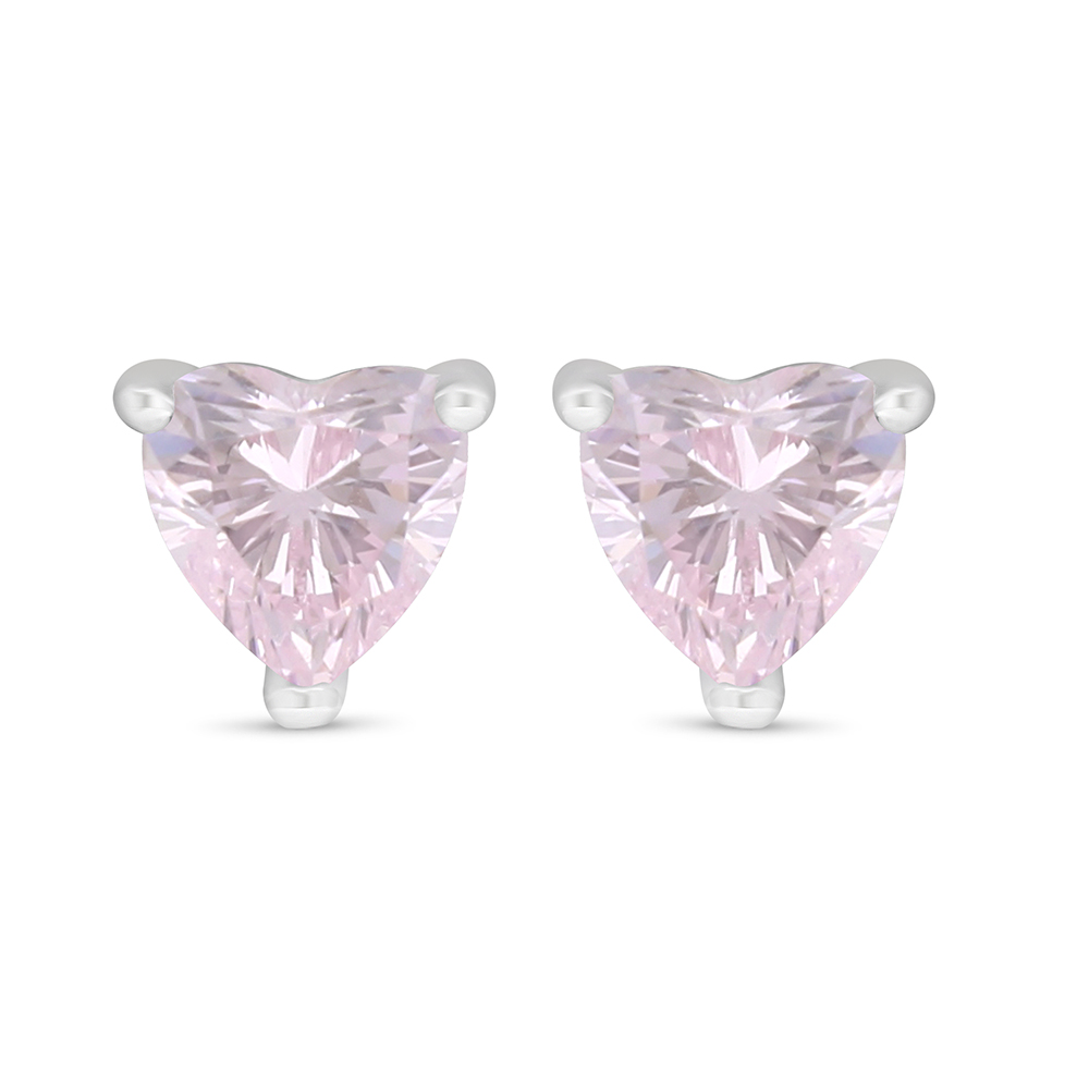 Sterling Silver 925 Earring Rhodium Plated Embedded With Pink Zircon 