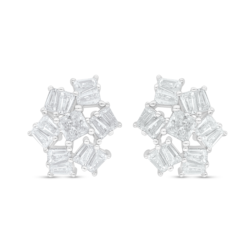 Sterling Silver 925 Earring Rhodium Plated Embedded With White Zircon