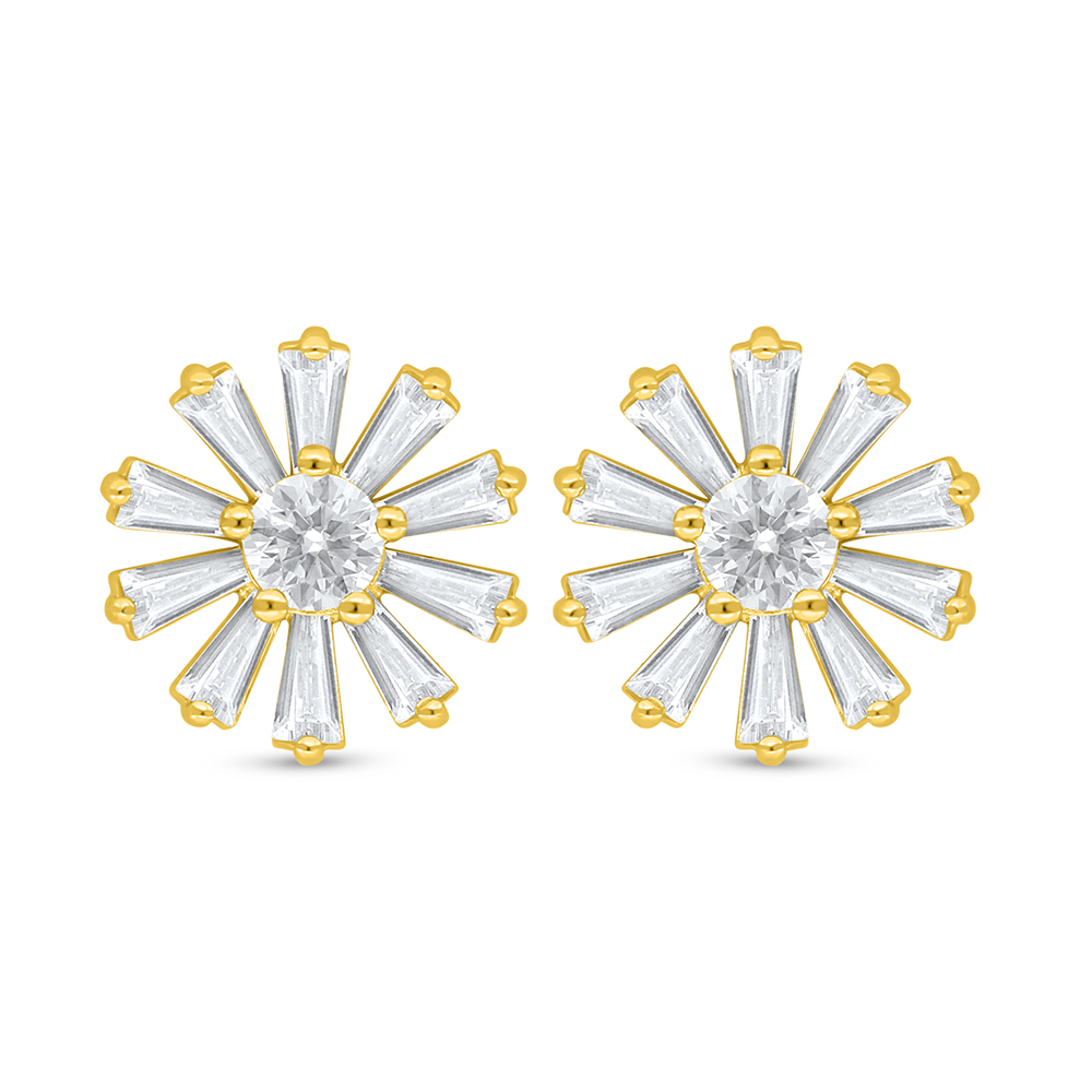 Sterling Silver 925 Earring Golden Plated Embedded With White Zircon