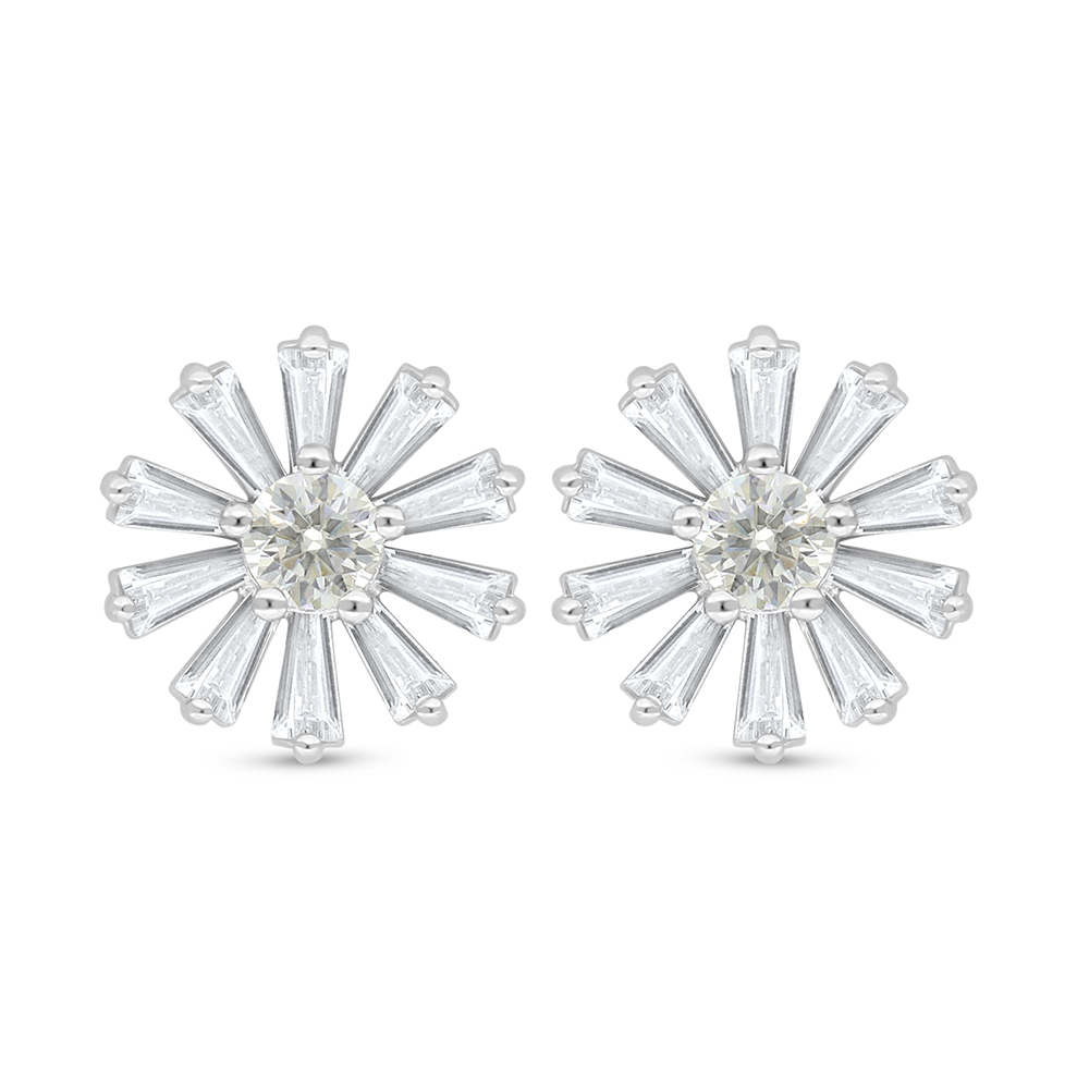 Sterling Silver 925 Earring Rhodium Plated Embedded With Yellow Diamond And White Zircon