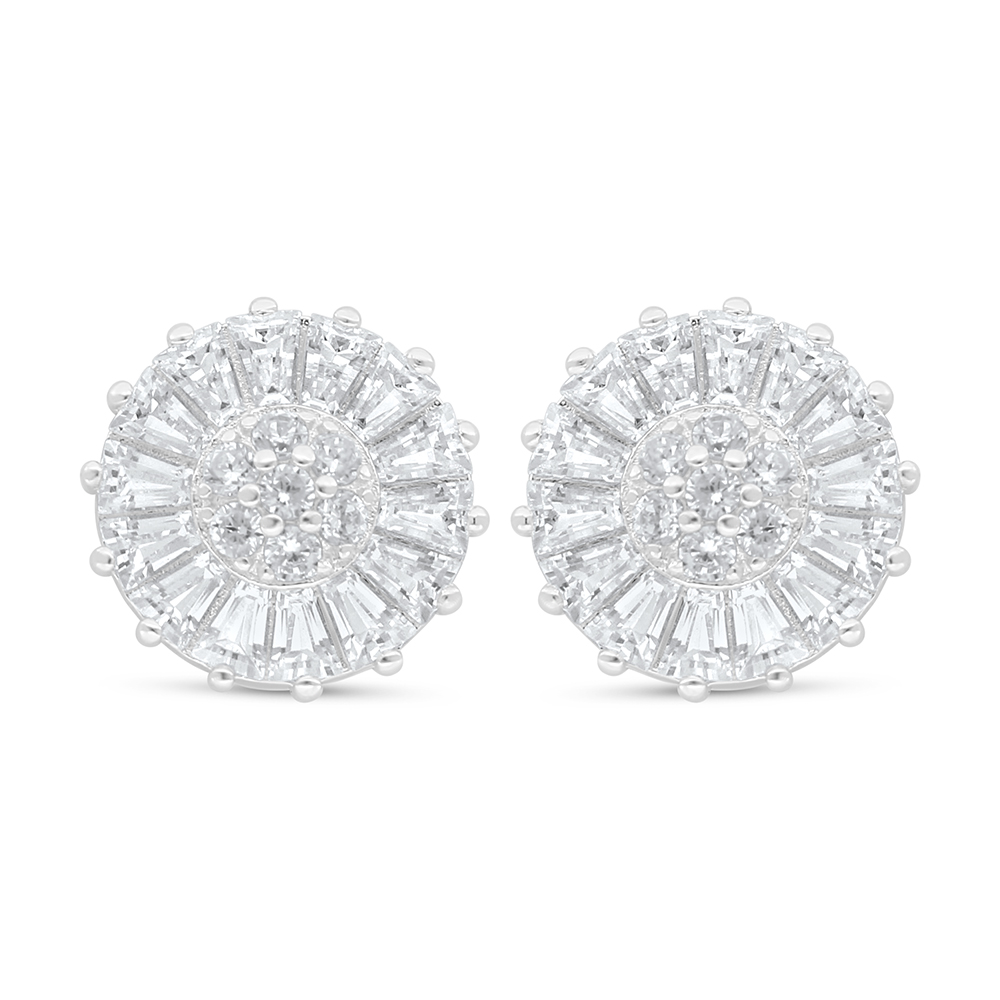 Sterling Silver 925 Earring Rhodium Plated Embedded With White Zircon