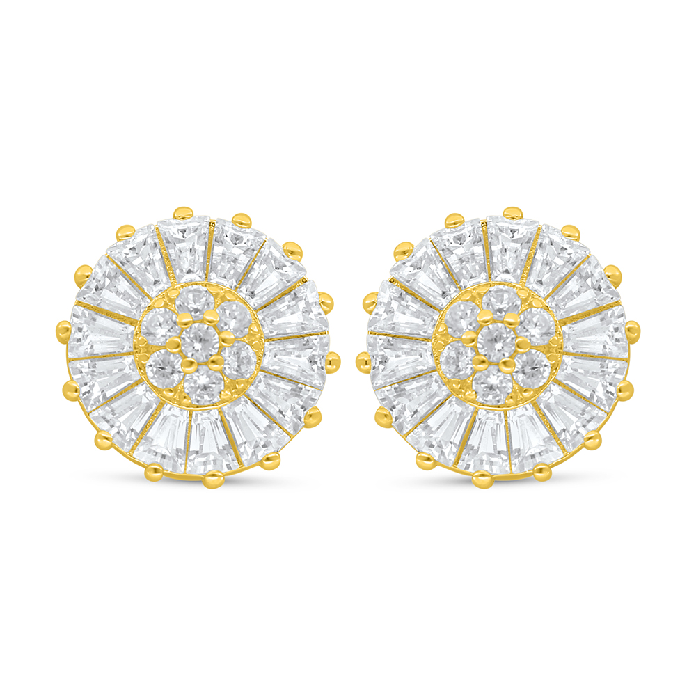 Sterling Silver 925 Earring Golden Plated Embedded With White Zircon